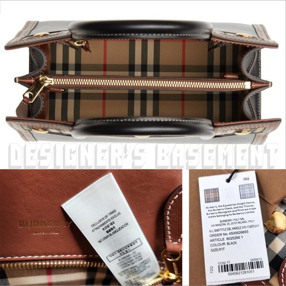 BURBERRY black Leather & Vintage Check Baby TITLE Mini Tote convertible bag NWT - Picture 9 of 11
